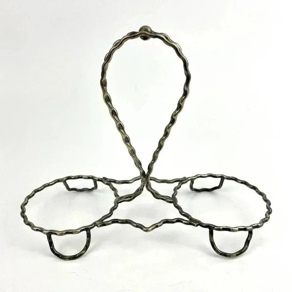 VTG Silver Kitchen Caddy Condiments 2 Slot Metal Home Accents - Picture 6 of 9